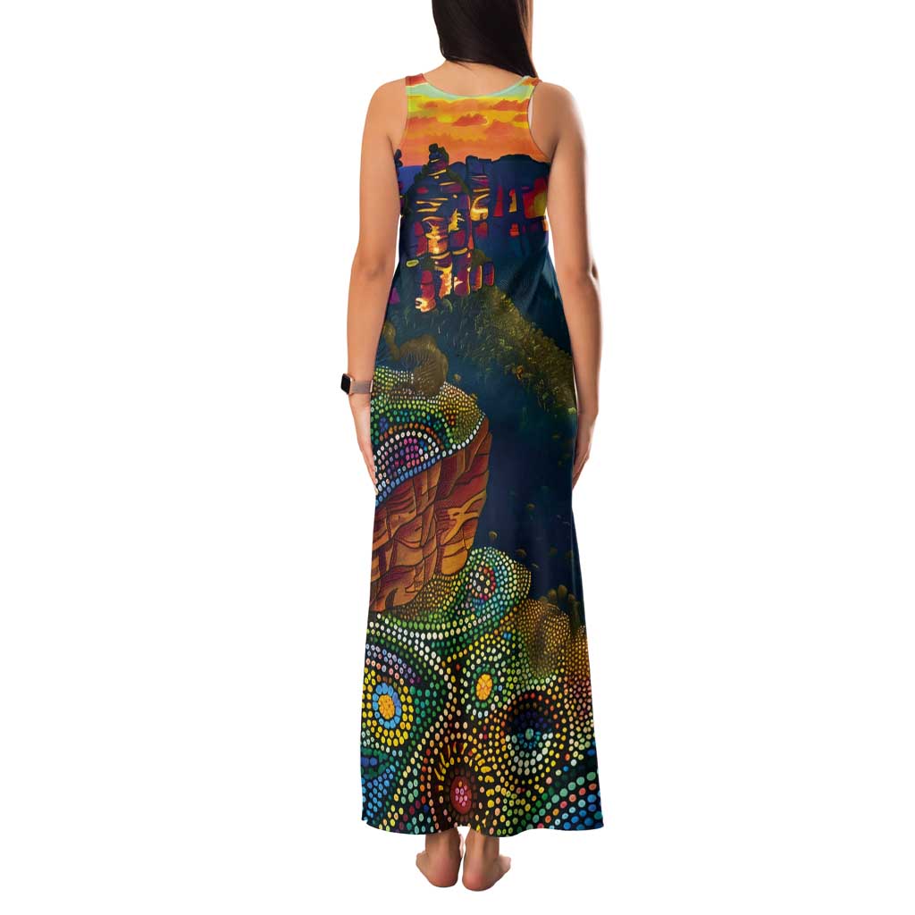 Australia Blue Mountains Tank Maxi Dress Aboriginal Dot Painting
