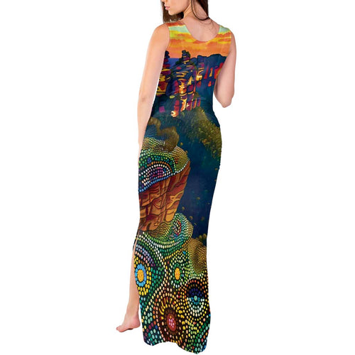 Australia Blue Mountains Tank Maxi Dress Aboriginal Dot Painting