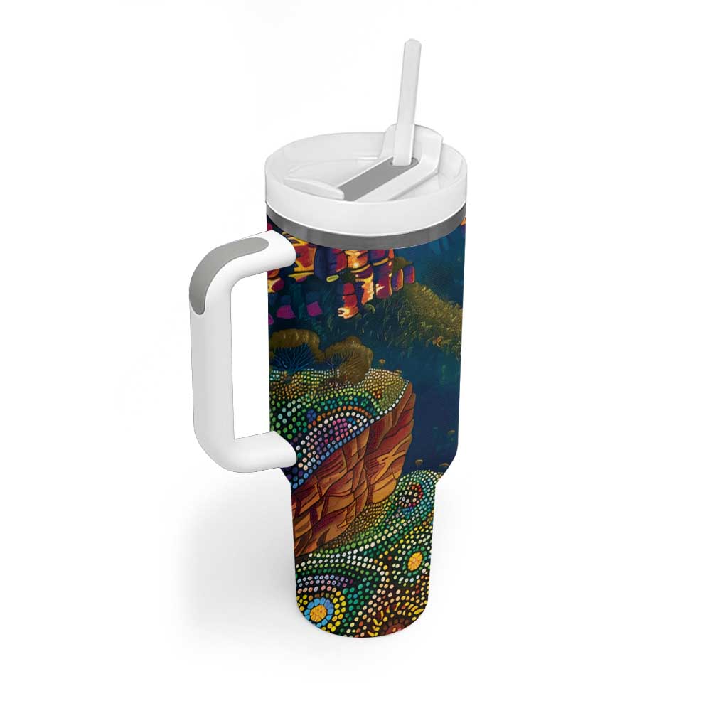 Australia Blue Mountains Tumbler With Handle Aboriginal Dot Painting