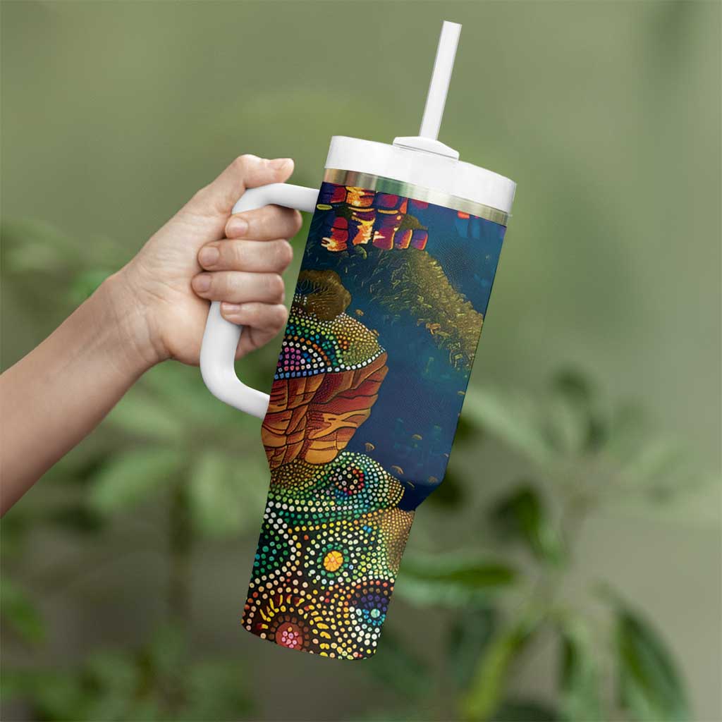 Australia Blue Mountains Tumbler With Handle Aboriginal Dot Painting