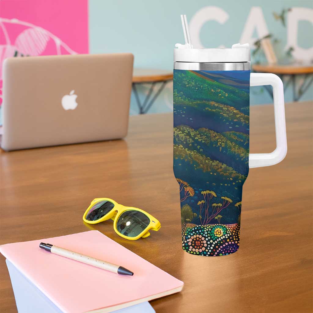 Australia Blue Mountains Tumbler With Handle Aboriginal Dot Painting