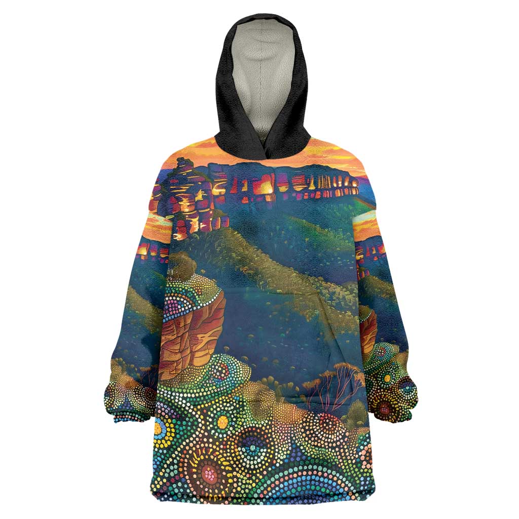 Australia Blue Mountains Wearable Blanket Hoodie Aboriginal Dot Painting