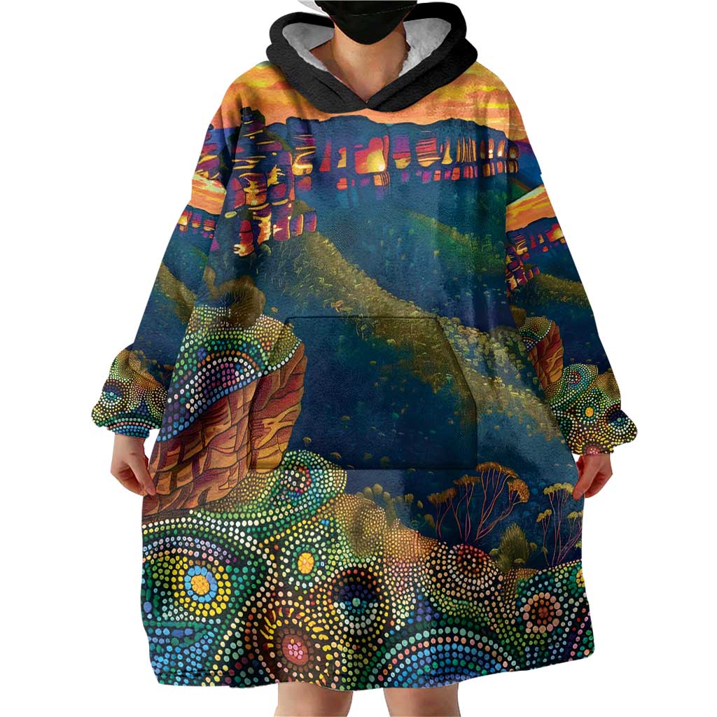 Australia Blue Mountains Wearable Blanket Hoodie Aboriginal Dot Painting