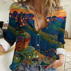 Australia Blue Mountains Women Casual Shirt Aboriginal Dot Painting