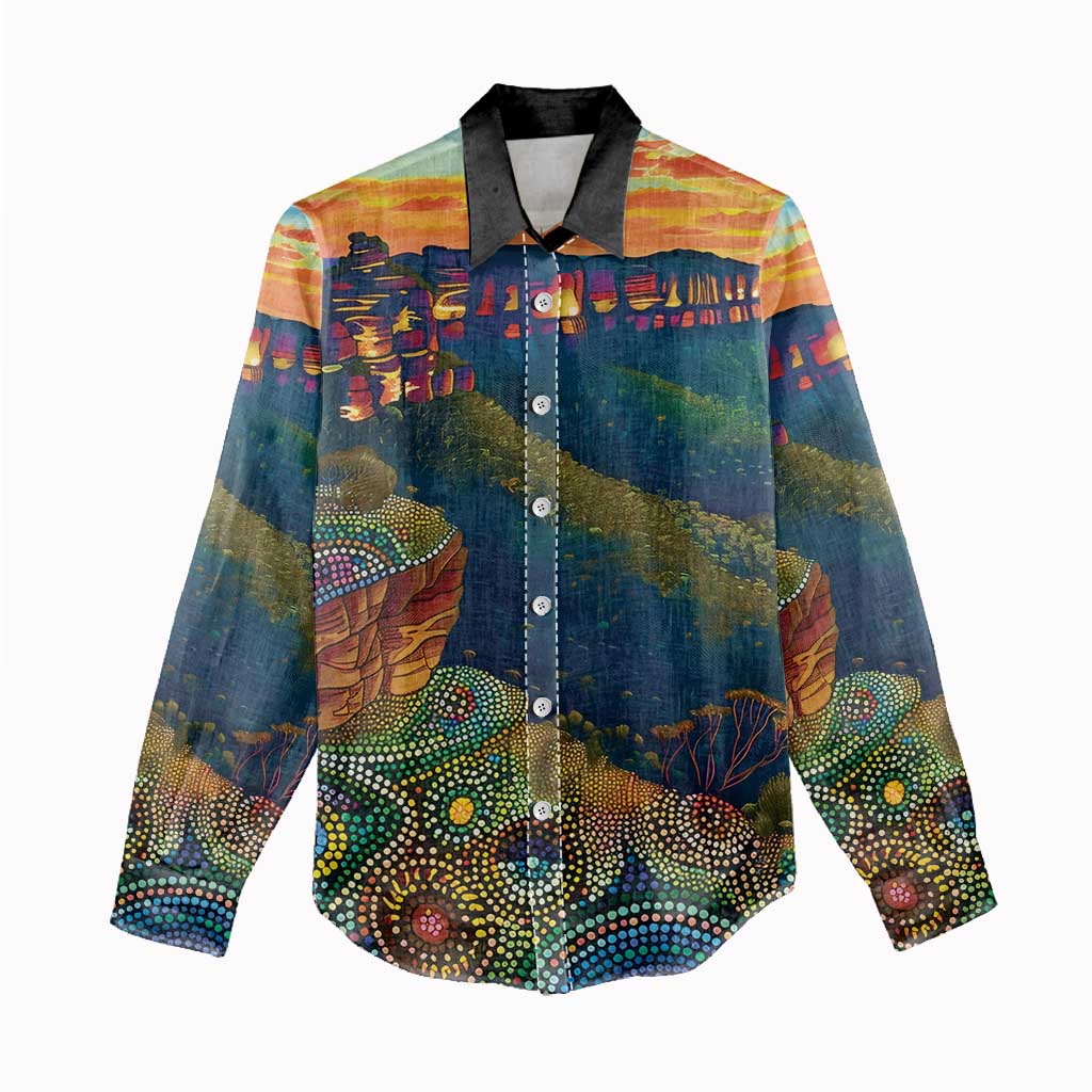 Australia Blue Mountains Women Casual Shirt Aboriginal Dot Painting