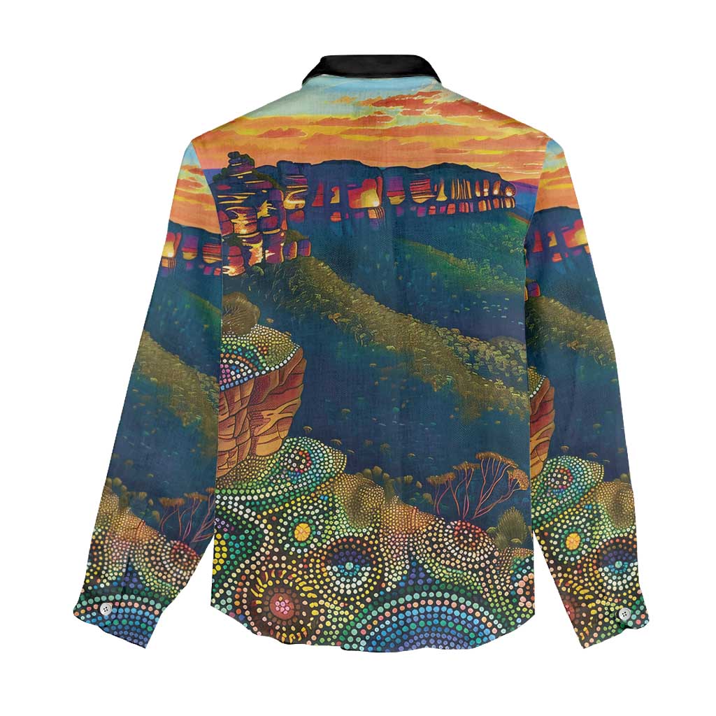 Australia Blue Mountains Women Casual Shirt Aboriginal Dot Painting
