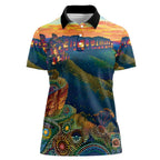 Australia Blue Mountains Women Polo Shirt Aboriginal Dot Painting