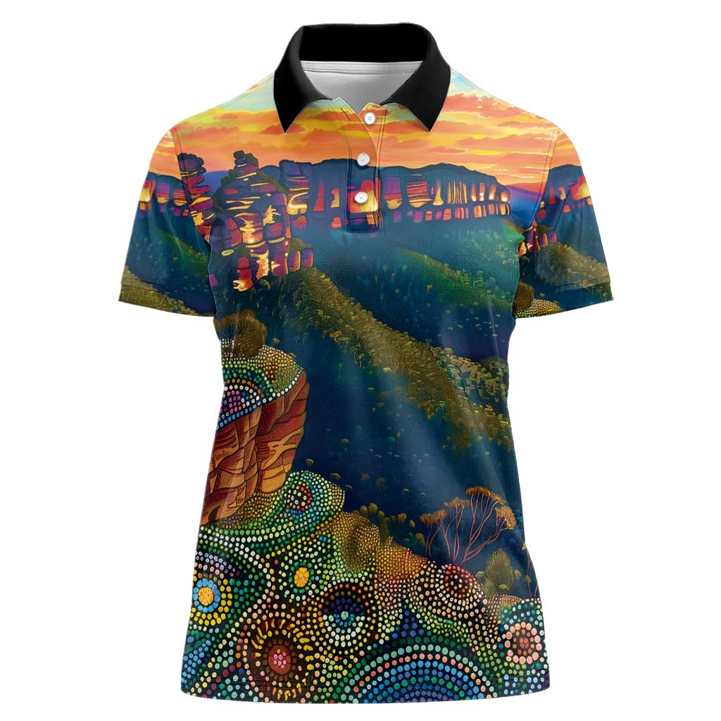 Australia Blue Mountains Women Polo Shirt Aboriginal Dot Painting