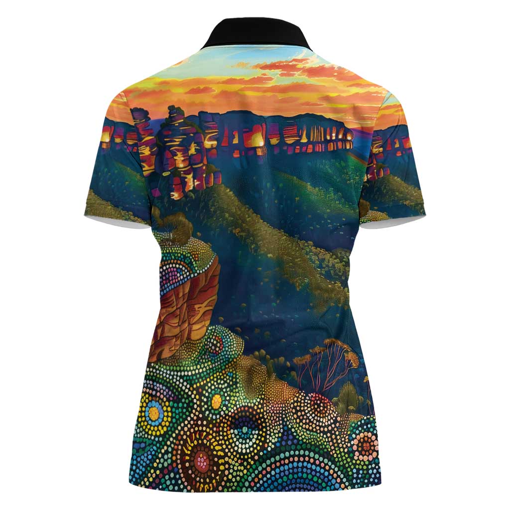 Australia Blue Mountains Women Polo Shirt Aboriginal Dot Painting