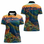Australia Blue Mountains Women Polo Shirt Aboriginal Dot Painting