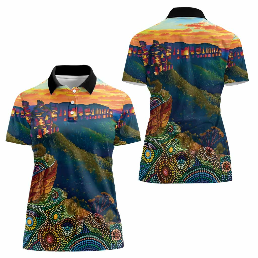 Australia Blue Mountains Women Polo Shirt Aboriginal Dot Painting