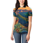 Australia Blue Mountains Women Polo Shirt Aboriginal Dot Painting