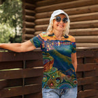 Australia Blue Mountains Women Polo Shirt Aboriginal Dot Painting