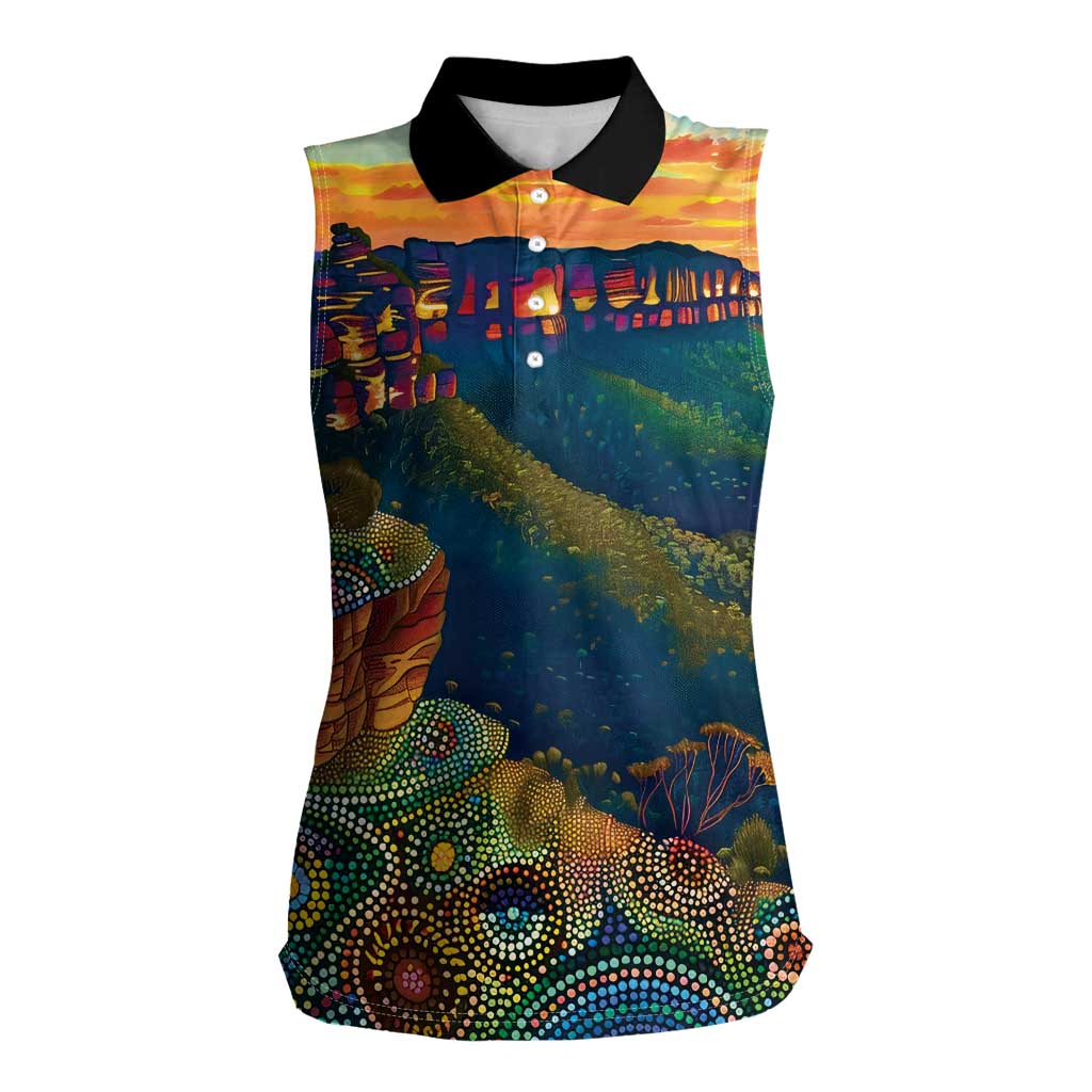 Australia Blue Mountains Women Sleeveless Polo Shirt Aboriginal Dot Painting