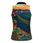 Australia Blue Mountains Women Sleeveless Polo Shirt Aboriginal Dot Painting