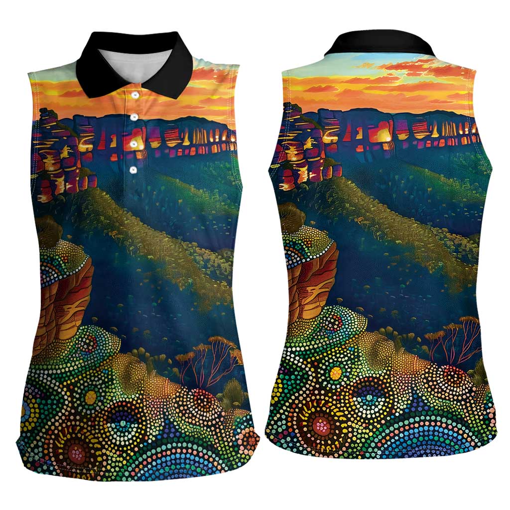Australia Blue Mountains Women Sleeveless Polo Shirt Aboriginal Dot Painting