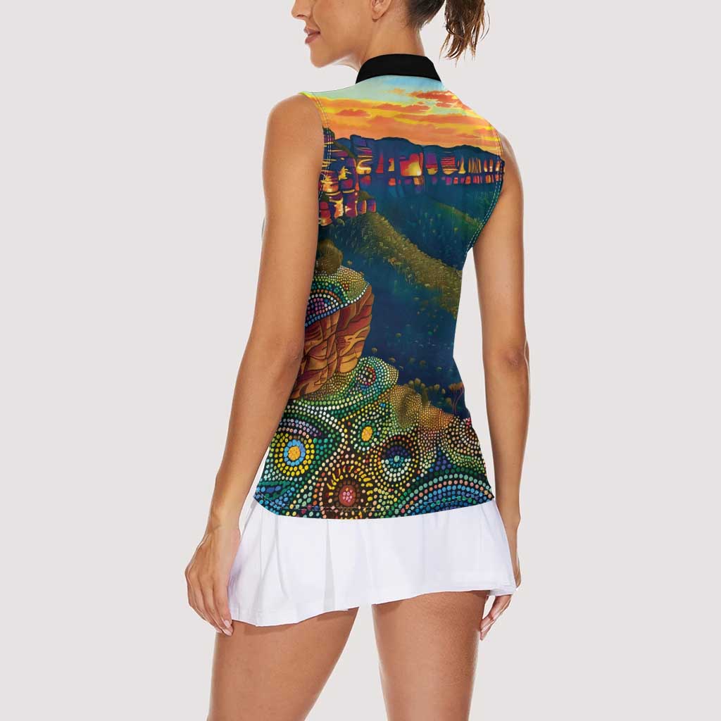 Australia Blue Mountains Women Sleeveless Polo Shirt Aboriginal Dot Painting