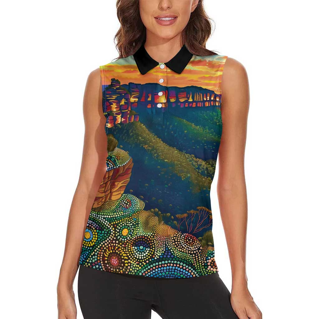 Australia Blue Mountains Women Sleeveless Polo Shirt Aboriginal Dot Painting