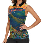 Australia Blue Mountains Women Sleeveless Polo Shirt Aboriginal Dot Painting