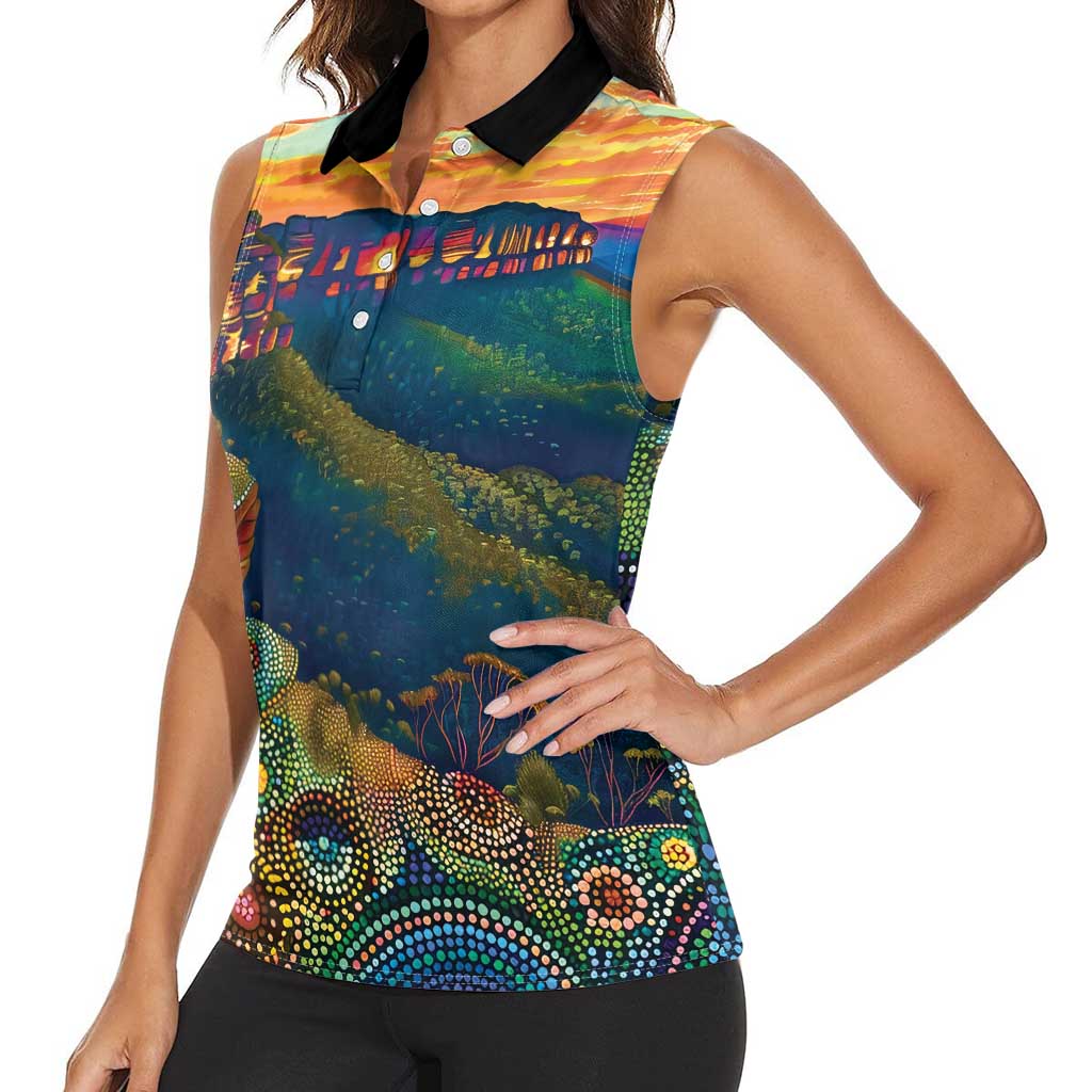 Australia Blue Mountains Women Sleeveless Polo Shirt Aboriginal Dot Painting