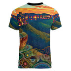 Australia Blue Mountains Women V-Neck T-Shirt Aboriginal Dot Painting