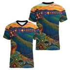 Australia Blue Mountains Women V-Neck T-Shirt Aboriginal Dot Painting