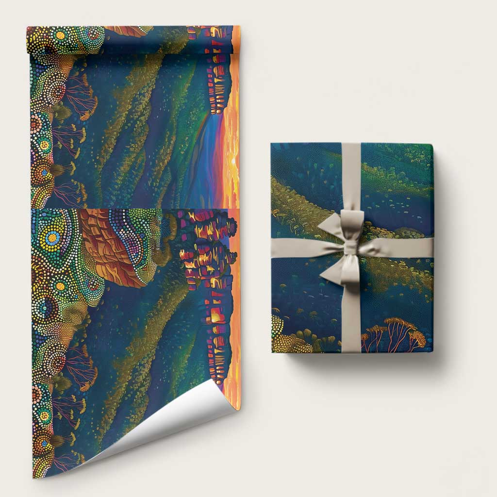 Australia Blue Mountains Wrapping Paper Aboriginal Dot Painting - Aussie Hoodie