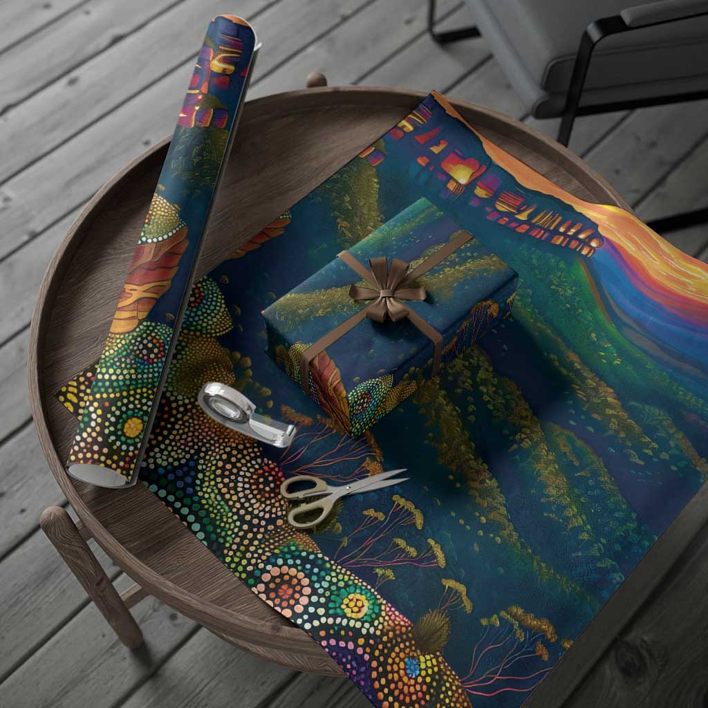 Australia Blue Mountains Wrapping Paper Aboriginal Dot Painting - Aussie Hoodie