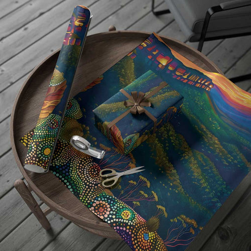Australia Blue Mountains Wrapping Paper Aboriginal Dot Painting - Aussie Hoodie