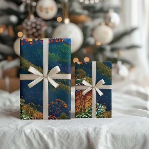 Australia Blue Mountains Wrapping Paper Aboriginal Dot Painting - Aussie Hoodie