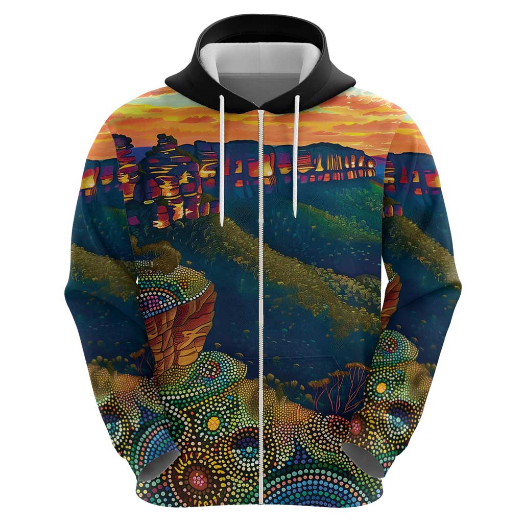 Australia Blue Mountains Zip Hoodie Aboriginal Dot Painting