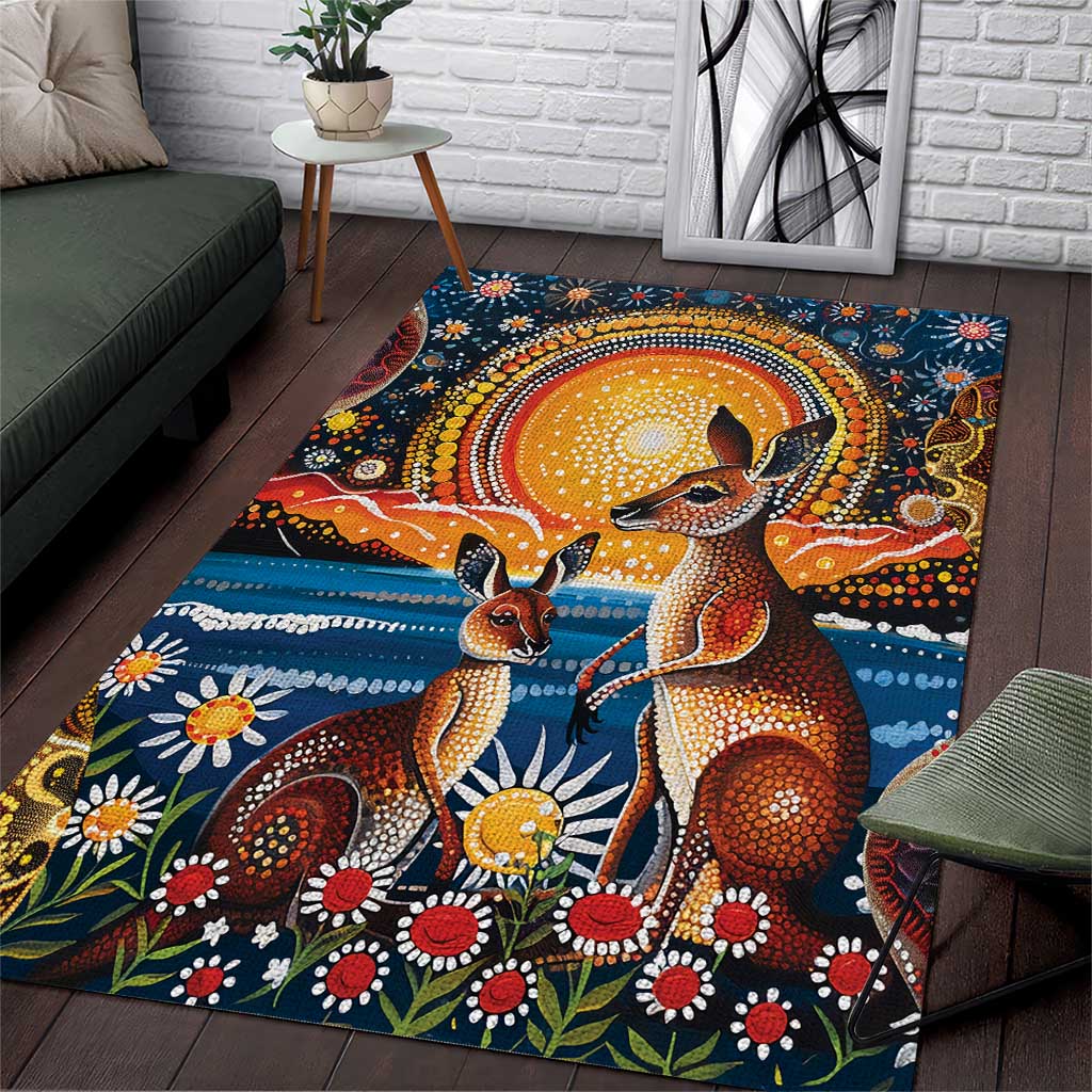 Australian Kangaroos Art Area Rug Aboriginal Dot Painting