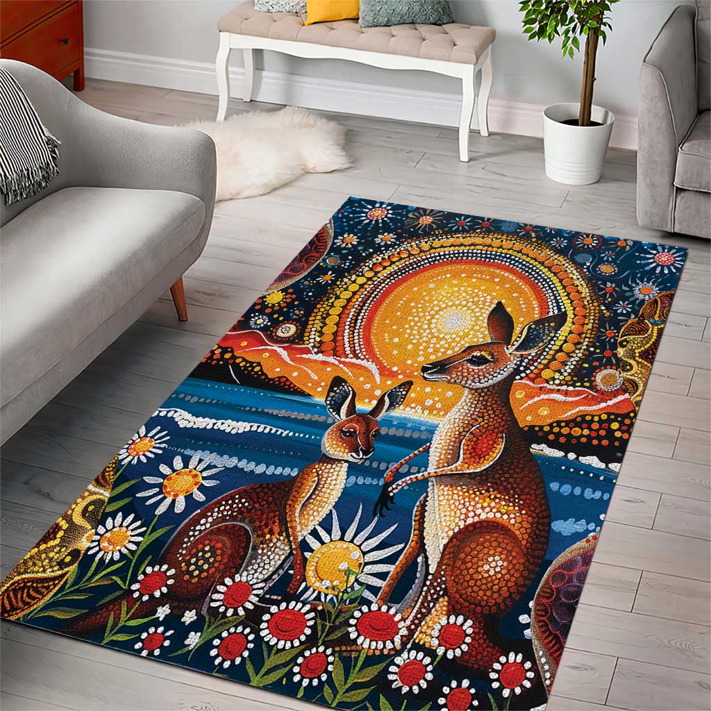 Australian Kangaroos Art Area Rug Aboriginal Dot Painting