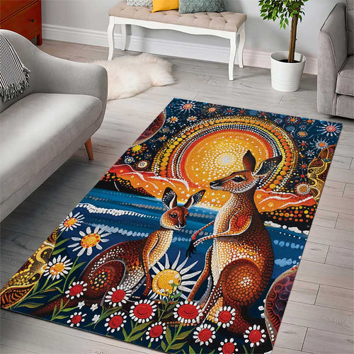 Australian Kangaroos Art Area Rug Aboriginal Dot Painting