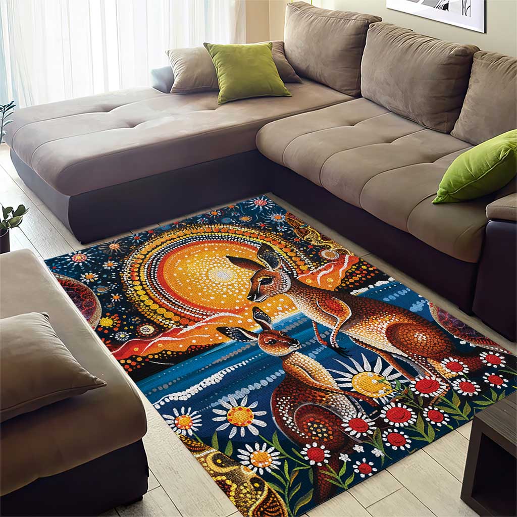 Australian Kangaroos Art Area Rug Aboriginal Dot Painting