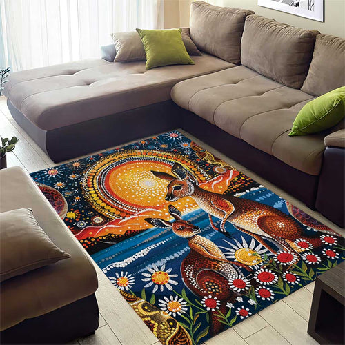 Australian Kangaroos Art Area Rug Aboriginal Dot Painting