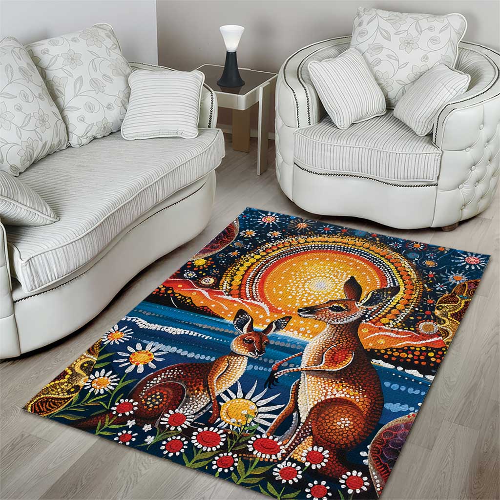 Australian Kangaroos Art Area Rug Aboriginal Dot Painting