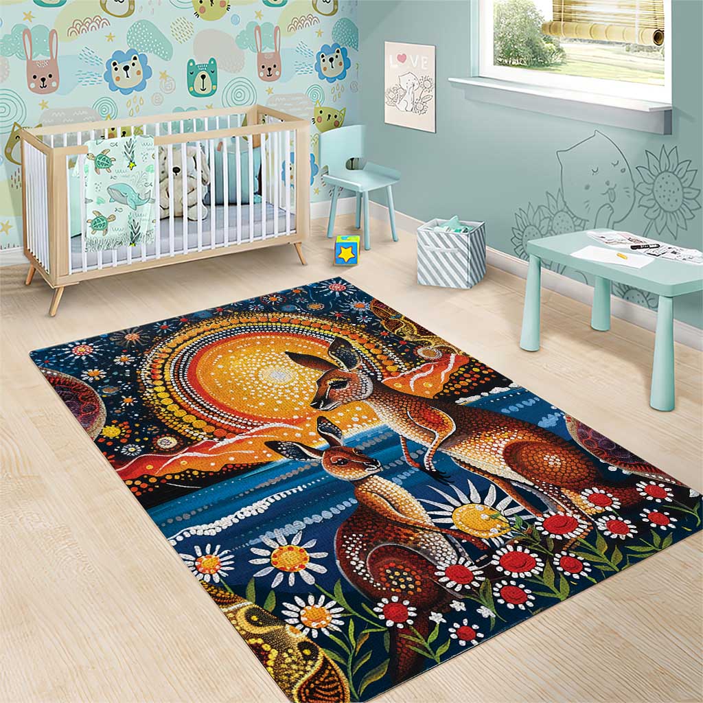 Australian Kangaroos Art Area Rug Aboriginal Dot Painting