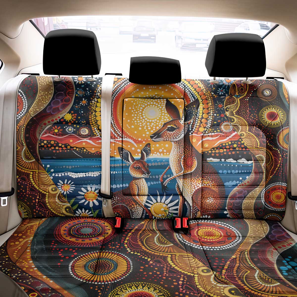 Australian Kangaroos Art Back Car Seat Cover Aboriginal Dot Painting