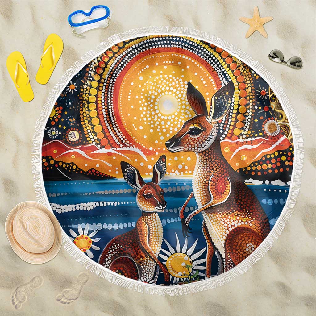 Australian Kangaroos Art Beach Blanket Aboriginal Dot Painting