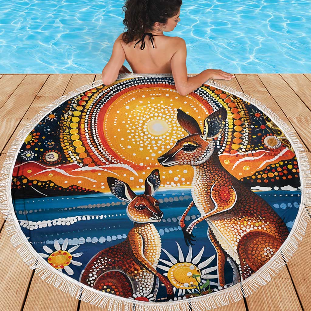 Australian Kangaroos Art Beach Blanket Aboriginal Dot Painting