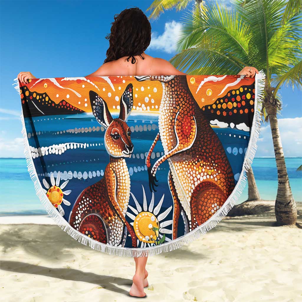 Australian Kangaroos Art Beach Blanket Aboriginal Dot Painting
