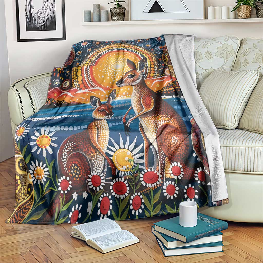 Australian Kangaroos Art Blanket Aboriginal Dot Painting
