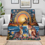 Australian Kangaroos Art Blanket Aboriginal Dot Painting