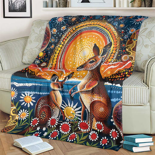 Australian Kangaroos Art Blanket Aboriginal Dot Painting