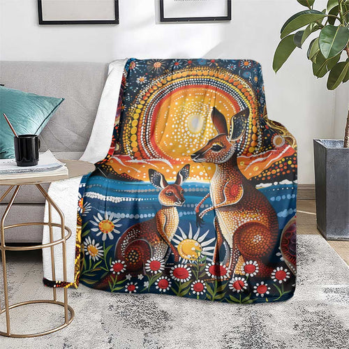 Australian Kangaroos Art Blanket Aboriginal Dot Painting
