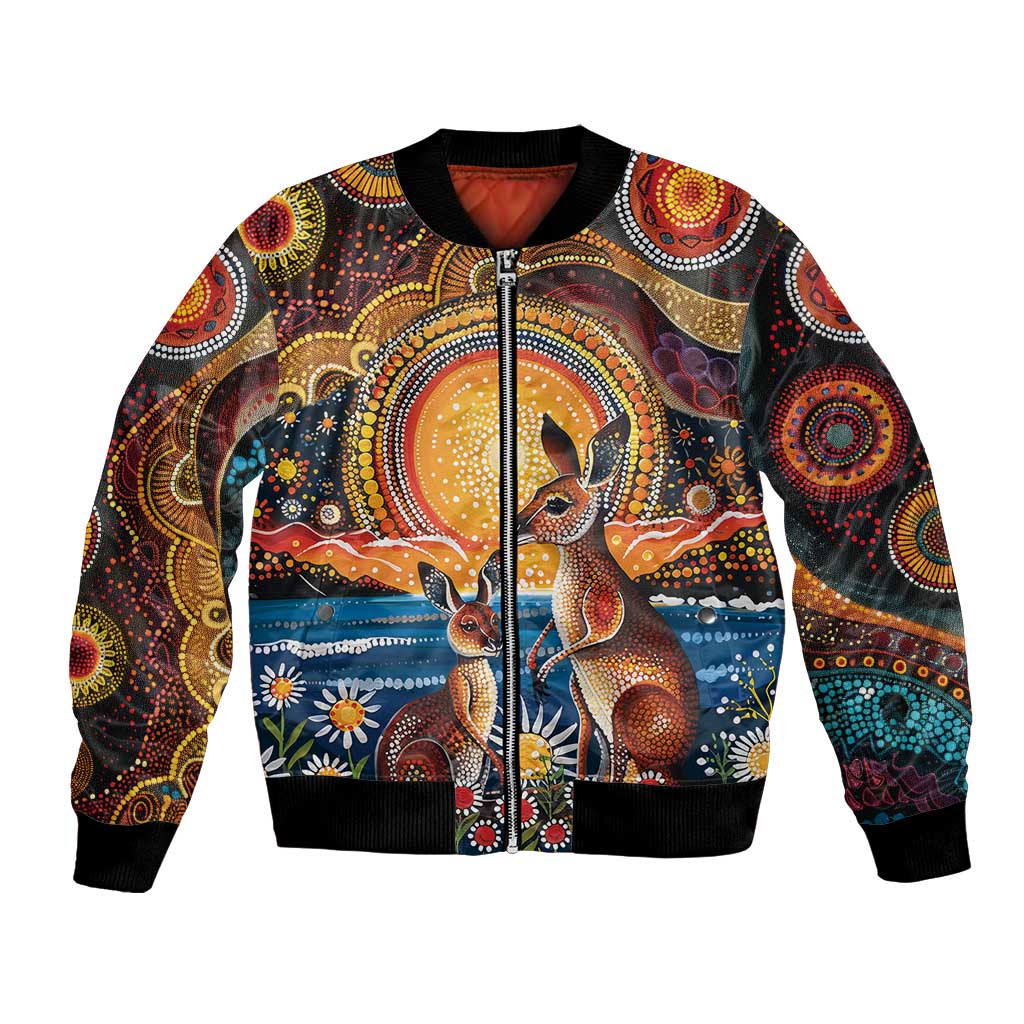 Australian Kangaroos Art Bomber Jacket Aboriginal Dot Painting