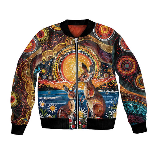 Australian Kangaroos Art Bomber Jacket Aboriginal Dot Painting
