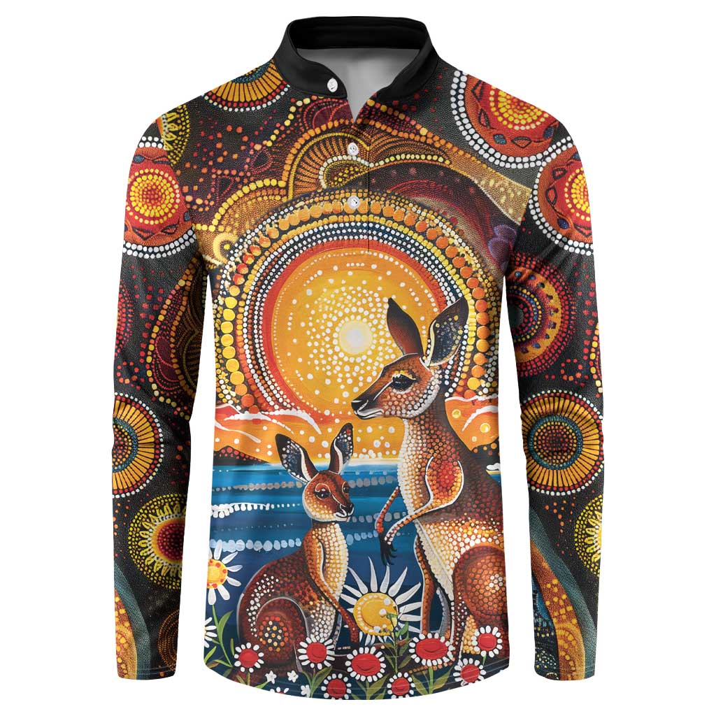 Australian Kangaroos Art Button Sweatshirt Aboriginal Dot Painting