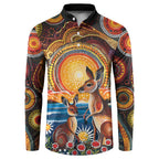 Australian Kangaroos Art Button Sweatshirt Aboriginal Dot Painting